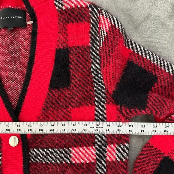 English Factory Red and Black Plaid Cardigan - Picture 6 of 6